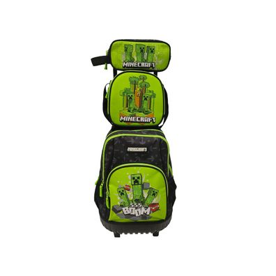 Minecraft Trolley Rucksack Set 3 Teile Schule Tasche Etui Lunchbag