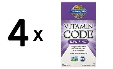 4 x Garden of Life Vitamin Code RAW Zinc - 60 vegan caps