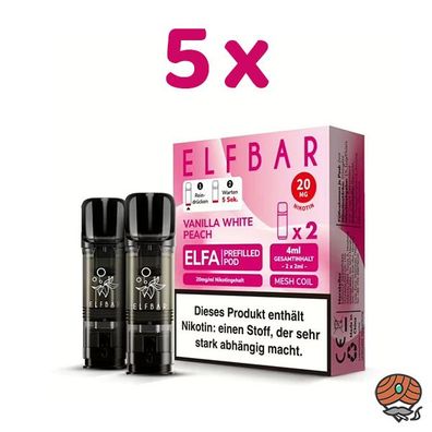 ELFBAR ELFA POD Vanilla White Peach 20mg/ml Nikotin 5x 2 Pods