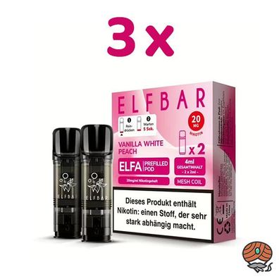 ELFBAR ELFA POD Vanilla White Peach 20mg/ml Nikotin 3x 2 Pods