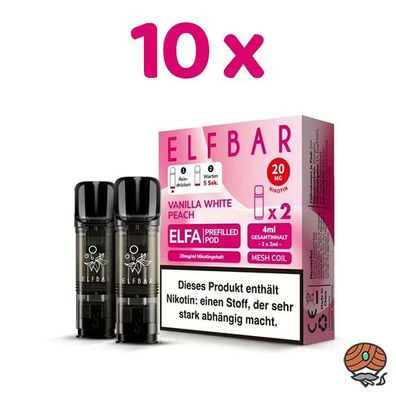 ELFBAR ELFA POD Vanilla White Peach 20mg/ml Nikotin 10x 2 Pods