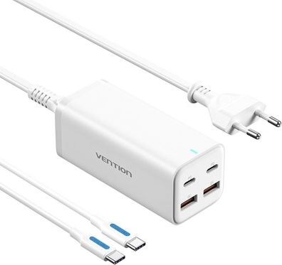 Wandladegerät/ 2xUSB Typ-C + USB-Typ-C-Kabel/ 2xUSB/ 100W