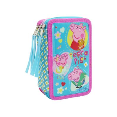 Peppa Pig Federmäppchen gefüllt 3 Fächer Schreibwaren Set Schule Zuhause