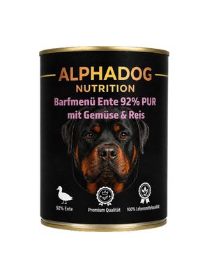 Getreidefreies Nassfutter 91% Ente mit Gemüse & Reis, Lebensmittelqualität, Sensitiv