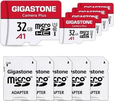 Gigastone Kamera Plus 32GB MicroSDHC Speicherkarte 5er-Pack + SD Adapter, 90MB/s