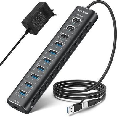 USB C 3.2 Hub Aktiv mit Netzteil (60W 12/5A), Rshtech 11-Port USB C 3.1 Gen2 Hub