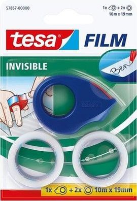tesa tesafilm invisible, 2 Rollen + Mini Abroller, rot-blau, Blister, für Büro