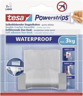 Tesa Powerstrips Doppelhaken Waterproof Zoom - selbstklebender Haken für Dusche