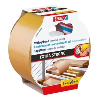 Tesa Verlegeband extra stark klebend - Doppelseitiges Klebeband, 5 m x 50 mm