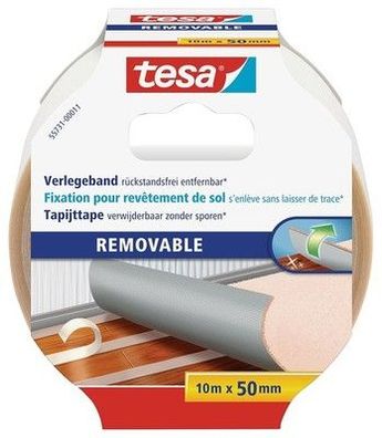 Tesa Verlegeband rückstandsfrei entfernbar - Gewebeverstärktes, 10 m x 50 mm