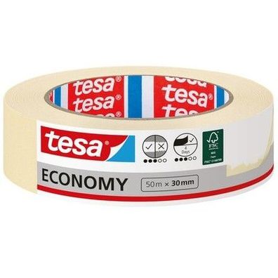 Tesa Malerband Economy - Vielseitiges Klebeband für Malerarbeiten 50 m x 30 mm