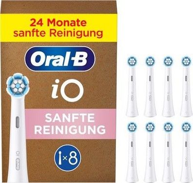 Oral-B iO Sanfte Reinigung Aufsteckbürsten, Original Zahnbürstenaufsatz, 8 Stück