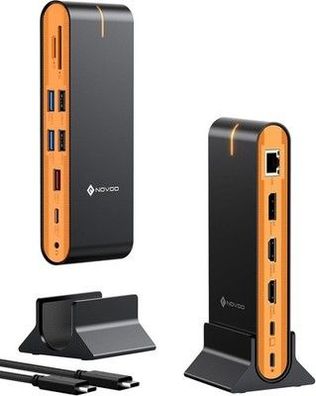 NOVOO Vertikal / Horizontal USB C Docking Station Triple Monitor – 8K@30Hz DP