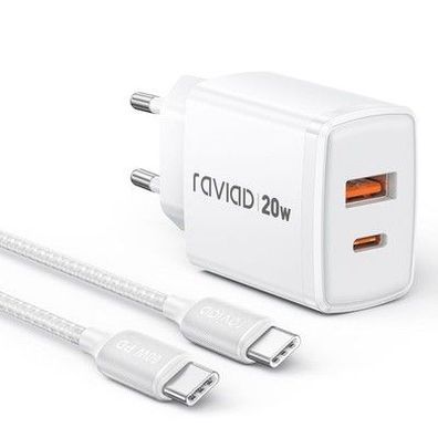 RAVIAD 20W USB C Ladegerät mit USB C Kabel 3M, [USB-C + USB-A] Schnellladegerät