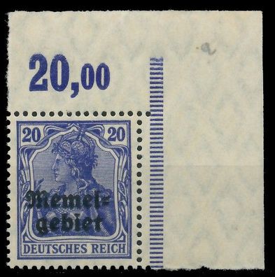 MEMEL 1920 Germania Nr 4 POR postfrisch ECKE-ORE X416AA6