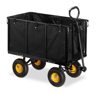 Relaxdays Bollerwagen Gartenwagen 500 kg klappbare Seitenteile Plane Schwarz