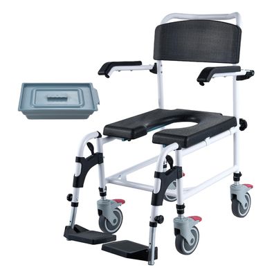VEVOR Dusch-Toilettenrollstuhl 4 Räder Fußstétzen höhenverstellbar 158,8 kg