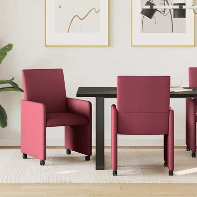 vidaXL Esszimmerstühle mit Rollen 2 pcs Weinrot 57 x 66 x 94 cm Stoff