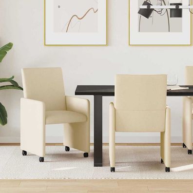 vidaXL Esszimmerstühle mit Rollen 2 pcs Creme 57 x 66 x 94 cm Stoff