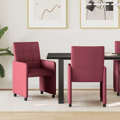 vidaXL Esszimmerstühle mit Rollen 2 pcs Weinrot 58 x 65 x 94 cm Stoff