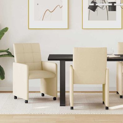 vidaXL Esszimmerstühle mit Rollen 2 pcs Creme 58 x 65 x 94 cm Stoff