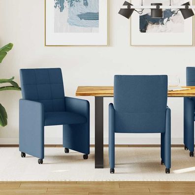 vidaXL Esszimmerstühle mit Rollen 2 pcs Blau 58 x 65 x 94 cm Stoff