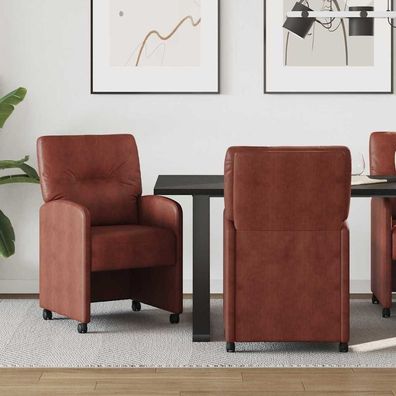 vidaXL Esszimmerstühle mit Rollen 2 pcs Glänzendes Braun Kunstleder