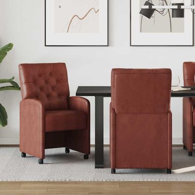 vidaXL Esszimmerstühle mit Rollen 2 pcs Glänzendes Braun Kunstleder