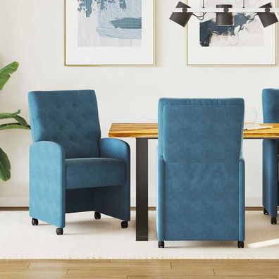 vidaXL Esszimmerstühle mit Rollen 2 pcs Blau 58 x 67 x 97 cm Samt