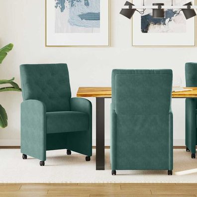 vidaXL Esszimmerstühle mit Rollen 2 pcs Dunkelgrün 58 x 67 x 97 cm