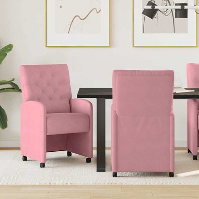 vidaXL Esszimmerstühle mit Rollen 2 pcs Rosa 58 x 67 x 97 cm Samt