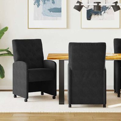 vidaXL Esszimmerstühle mit Rollen 2 pcs Schwarz 58 x 67 x 97 cm Samt