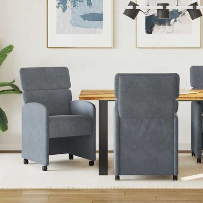 vidaXL Esszimmerstühle mit Rollen 2 pcs Dunkelgrau 58 x 65 x 98 cm