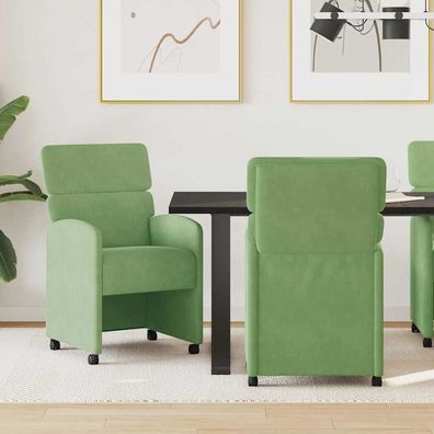 vidaXL Esszimmerstühle mit Rollen 2 pcs Hellgrün 58 x 65 x 98 cm Samt