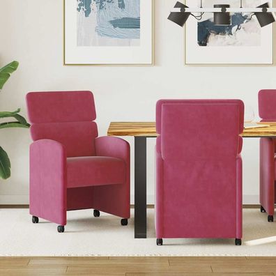vidaXL Esszimmerstühle mit Rollen 2 pcs Weinrot 58 x 65 x 98 cm Samt