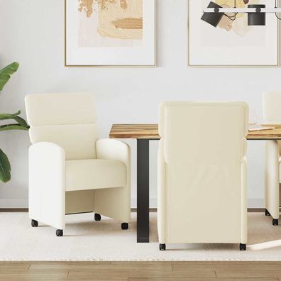 vidaXL Esszimmerstühle mit Rollen 2 pcs Creme 58 x 65 x 98 cm