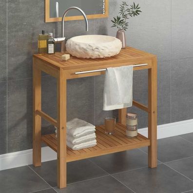 vidaXL Waschtisch Massivholz Teak mit Waschbecken Marmor Creme