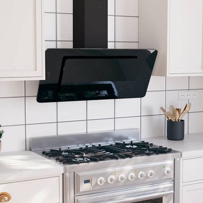 vidaXL Dunstabzugshaube 90 cm Edelstahl und Hartglas Schwarz