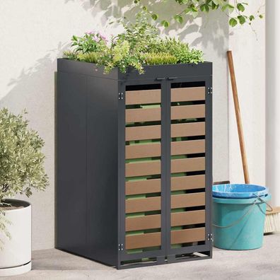 vidaXL Mülltonnenlager mit Pflanzerdach für 240L Tonne Stahl Anthrazit