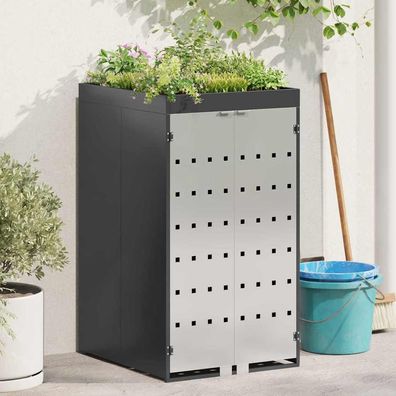 vidaXL Mülltonnenlager mit Pflanzerdach für 240L Tonne Stahl Anthrazit