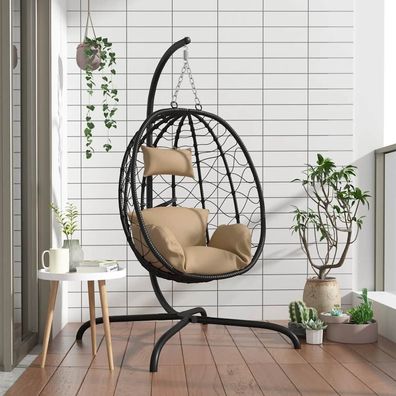 vidaXL Hängesessel mit Kissen Taupe Poly Rattan & Stahl