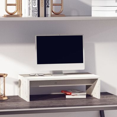 vidaXL Monitorständer Weiß 50x27x15 cm Massivholz Kiefer