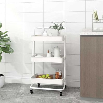 vidaXL Küchenwagen 3 Etagen Weiß 42x35x85 cm Eisen und ABS