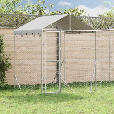 vidaXL Outdoor-Hundezwinger mit Dach Silbern 4x4x2,5m Verzinkter Stahl