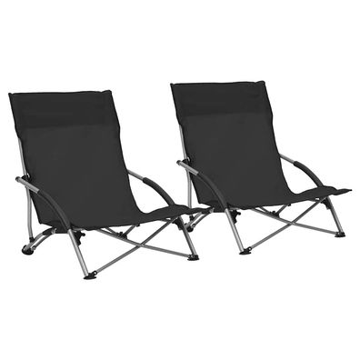 vidaXL Klappbare Strandstühle 2 Stk. Schwarz Stoff