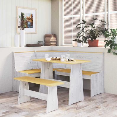 vidaXL Eckbank REINE 151 cm Honigbraun und Weiß Massivholz Kiefer