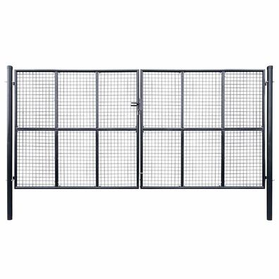vidaXL Maschen-Gartentor verzinkter Stahl 400 x 200 cm Grau