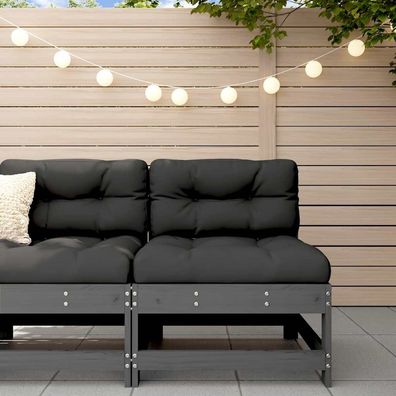 vidaXL Mittelsofa mit Kissen Grau Massivholz Kiefer