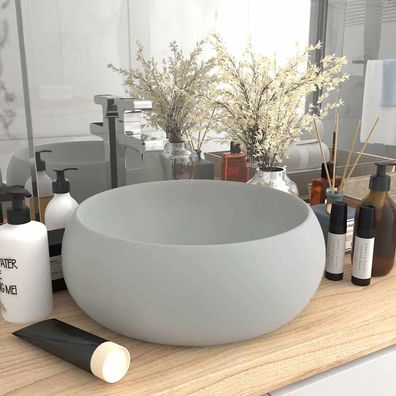 vidaXL Luxuriöses Waschbecken Rund Matt Hellgrau 40x15 cm Keramik