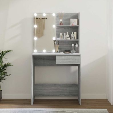 vidaXL Schminktisch mit LED Grau Sonoma 74,5x40x141 cm